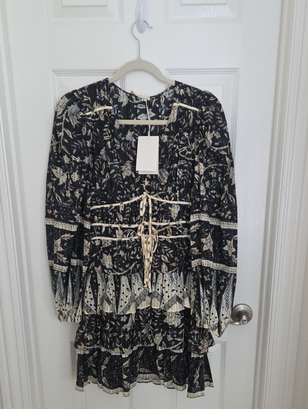 Ulla Johnson Nina Dress In Rainforest Navy and Cream. Size 2. NWT